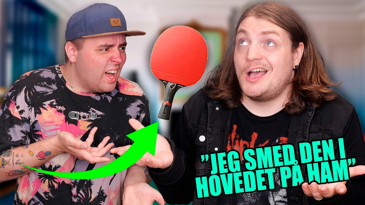 MOLLER SLOG HAM I HOVEDET MED ET BORDTENNIS BAT!