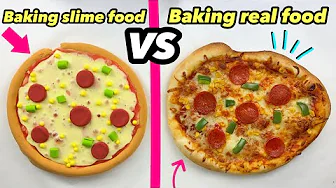 Baking real food VS slime CHALLENGE! Pizza edition! //Emmes krea-verden//