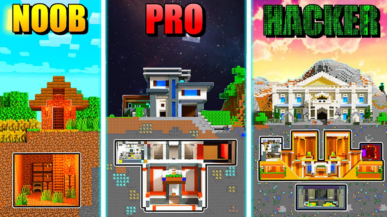 Jeg udforsker en Noob, en Pro, og en Hackers Hemmelige Base!!