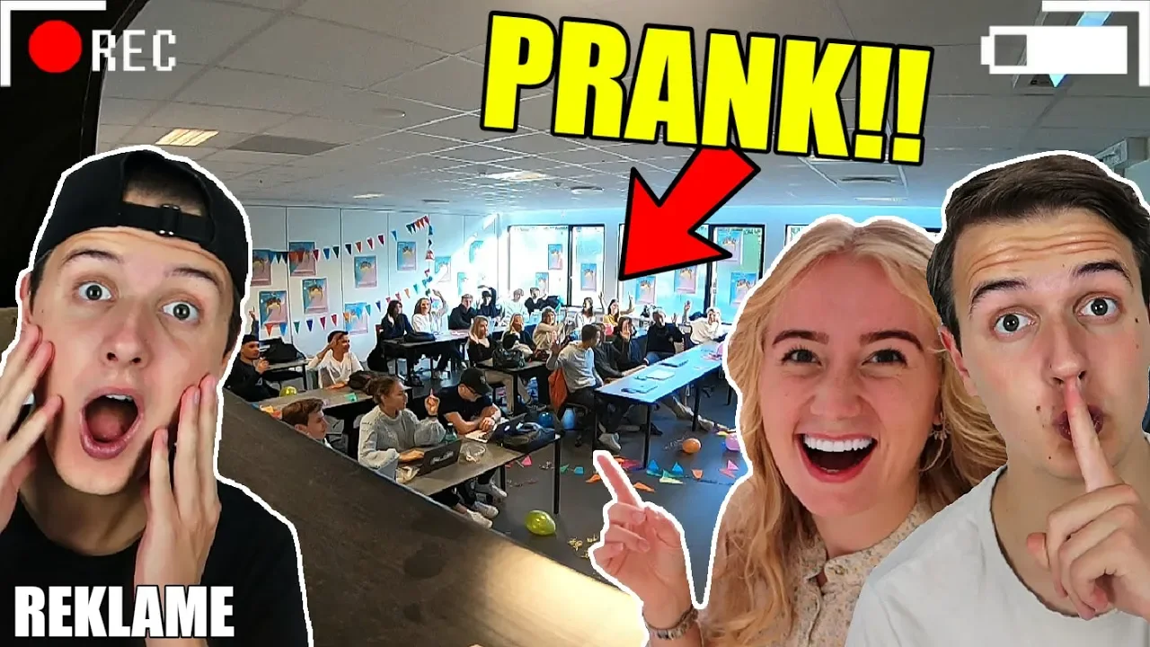 KÆMPE PRANK PÅ GYMNASIEKLASSE!! (Overrasket) Ft. Rebecca Charlotte Dahl