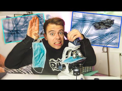 Undersøger brugt mundbind med Mikroskop!