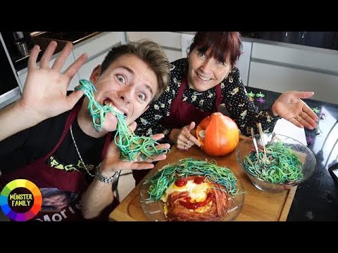 Vi laver gyser mad! Grønne regnorme med blod sovs!