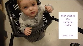 Haley crashes in a shopping trolley