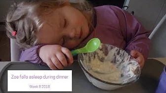 Zoe falls asleep during dinner