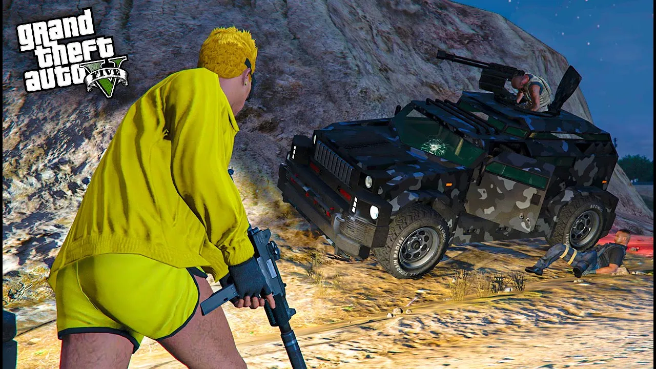 Stjæler BIL med GUN PÅ TAGET :: GTA 5 Online