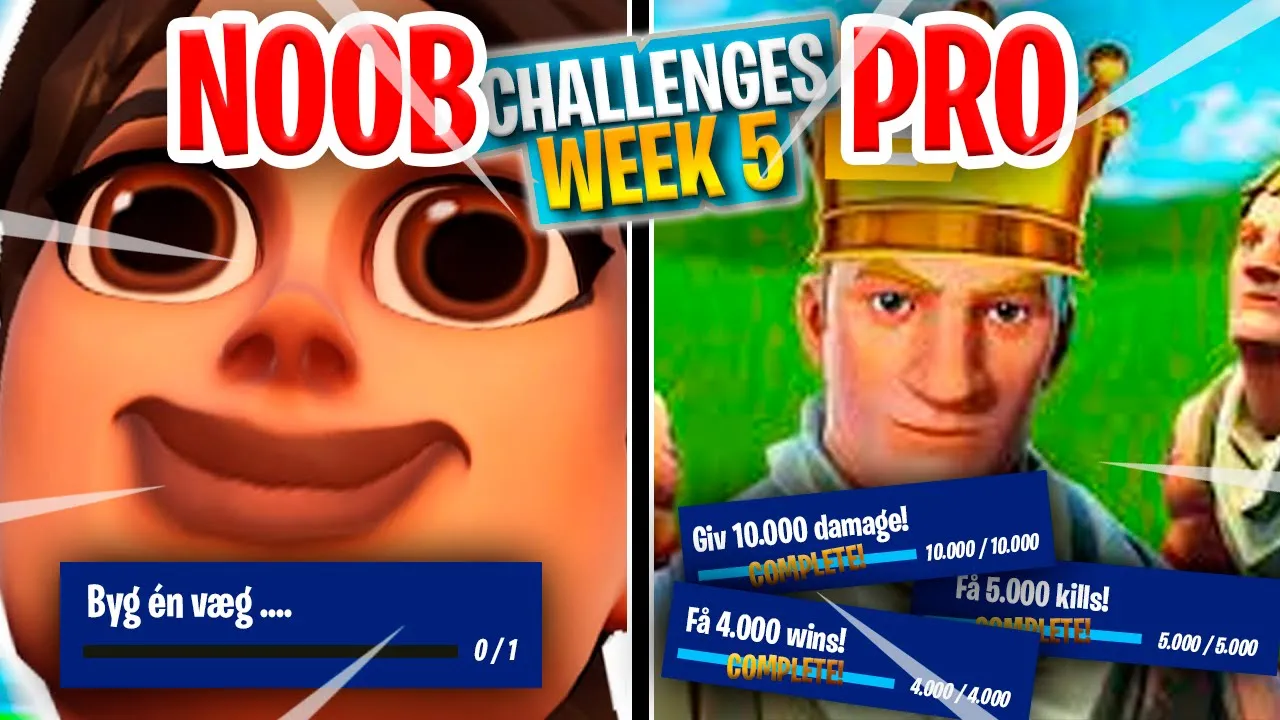 NOOB & PRO vs. CHALLENGES *WEEK 5* :: Fortnite Dansk m. Vercinger og GoldenJ